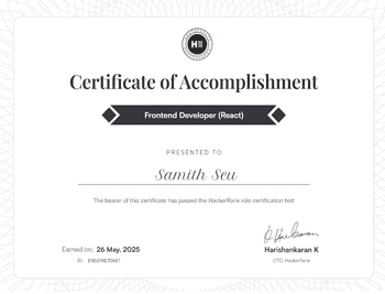 Frontend Developer (React) certificate image